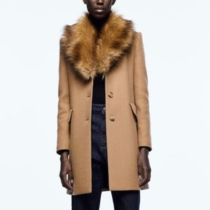 Zara removable faux fur collar coat jacket XS